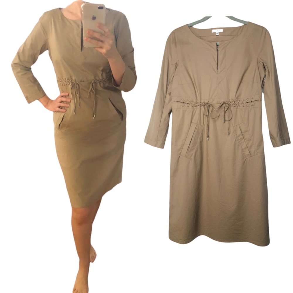 Paule Ka Khaki Long Sleeve Cotton Dress Size 6
